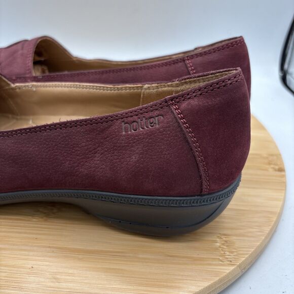 Hotter Havana Women's US 10 Low Wedge Loafer Burgundy Nubuck Woven Leather Toe - Picture 5 of 11